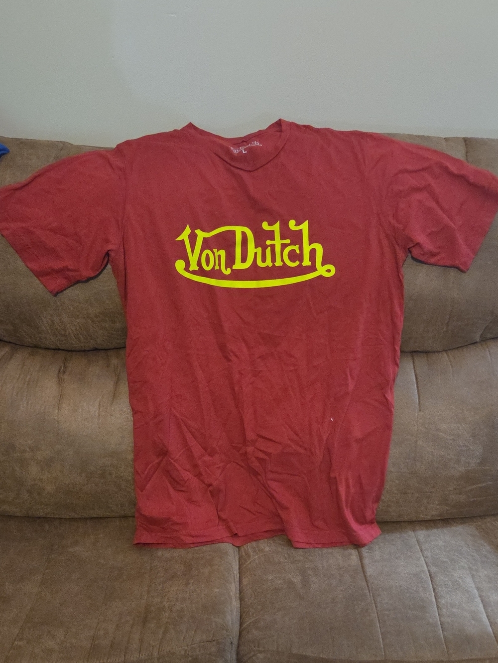 Von Dutch Red Tee with Yellow Logo